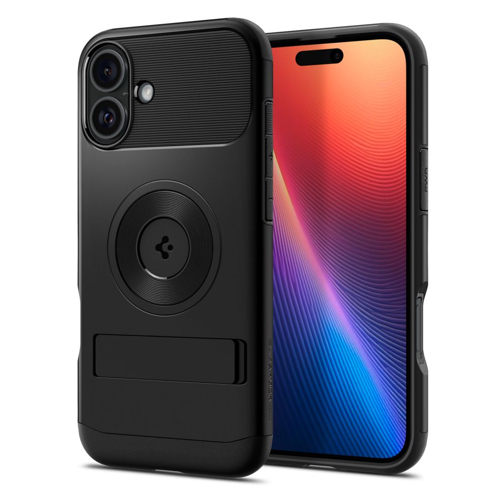 Spigen Slim Armor MagFit Hülle passend für iPhone 16 MagSafe Standfuß Schwarz