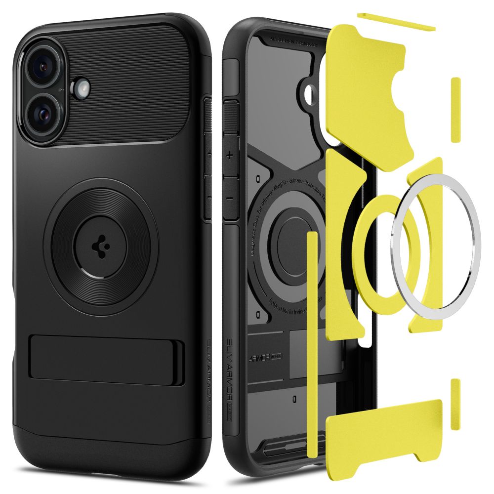Spigen Slim Armor MagFit Hülle passend für iPhone 16 MagSafe Standfuß Schwarz