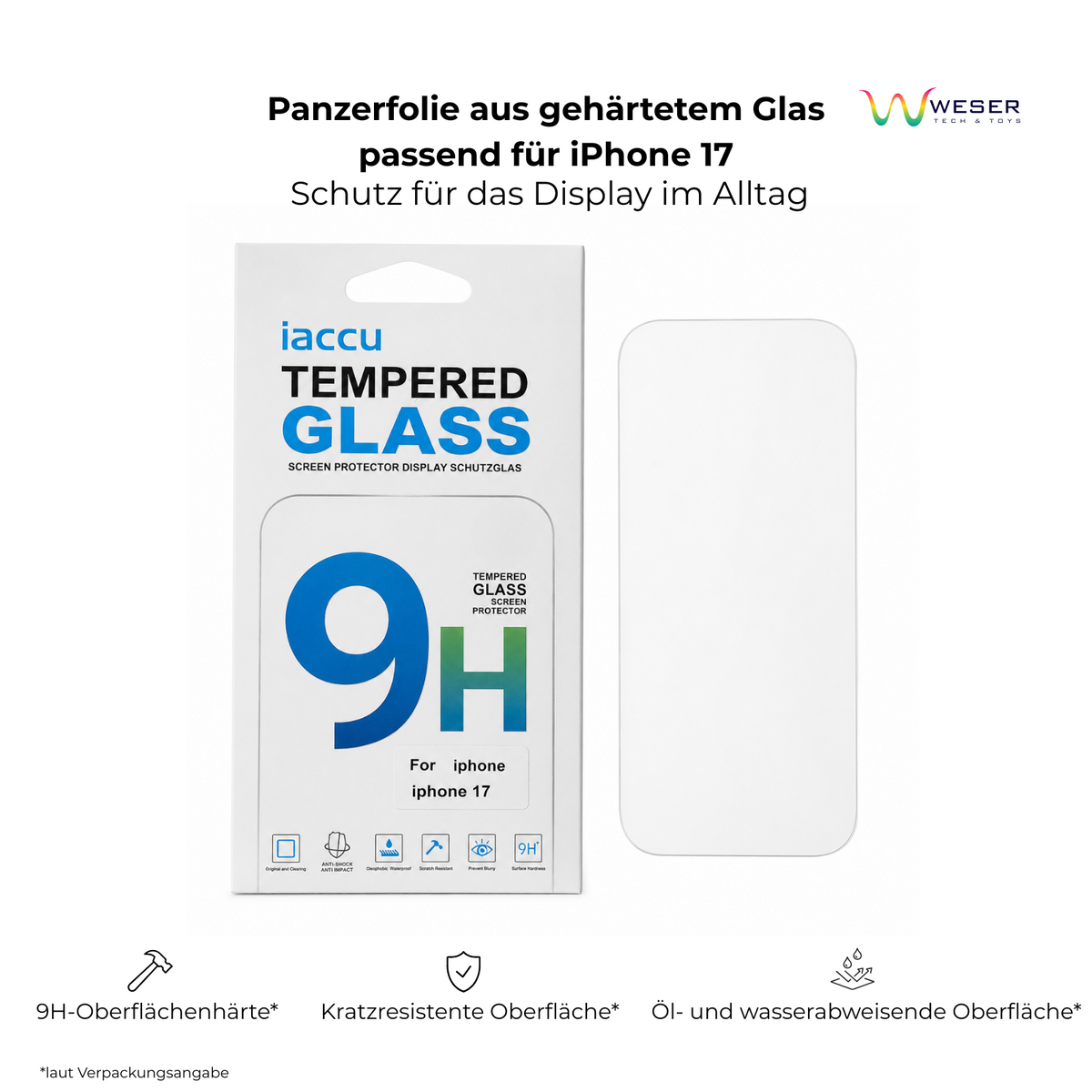 4x Premium Panzerfolie passend für Apple iPhone 17 | 9H Echtglas Displayschutz