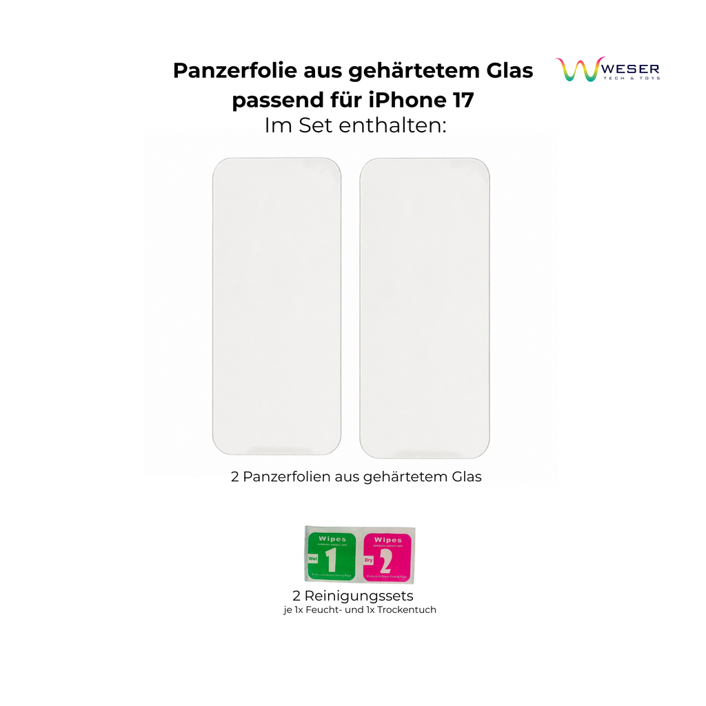 4x Premium Panzerfolie passend für Apple iPhone 17 | 9H Echtglas Displayschutz