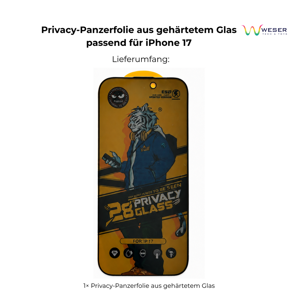 3er Set Privacy Panzerfolie Sichtschutz Schutzglas 9H passend für iPhone 17